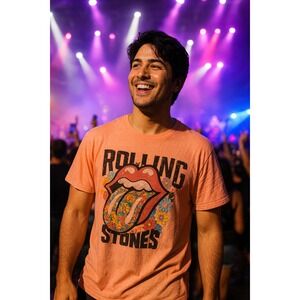 The Rolling Stones Graphic T-Shirt Band Tee‎ Floral Peach XXXL